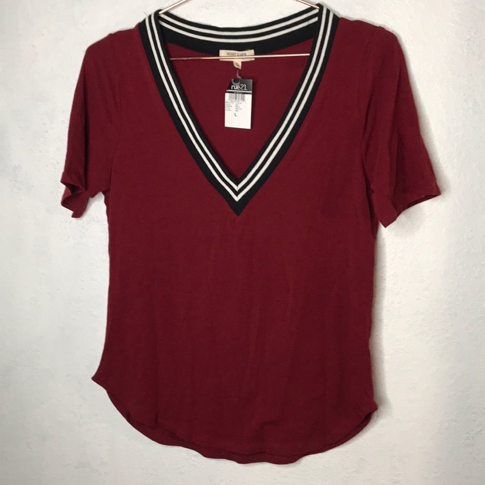 NWT varsity stripe v neck t shirt